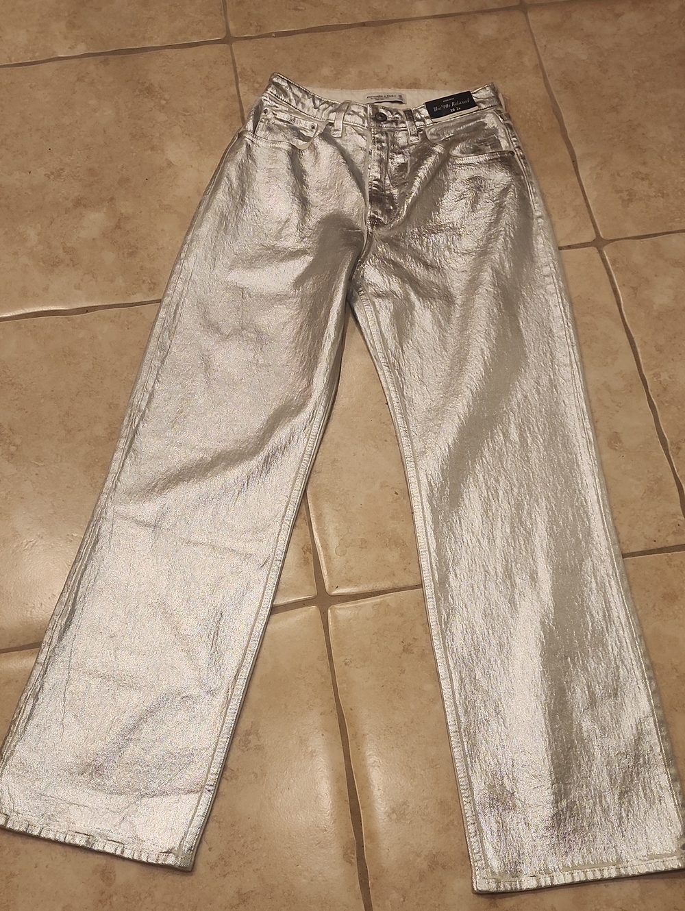 Abercrombie & Fitch Silver Metallic Straight-Leg Jeans